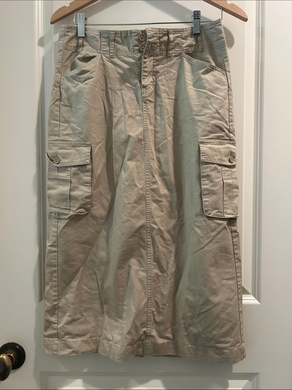 Brandy Melville Beige ZipUp Cargo Utility Midi Skirt belt loops pockets size S
